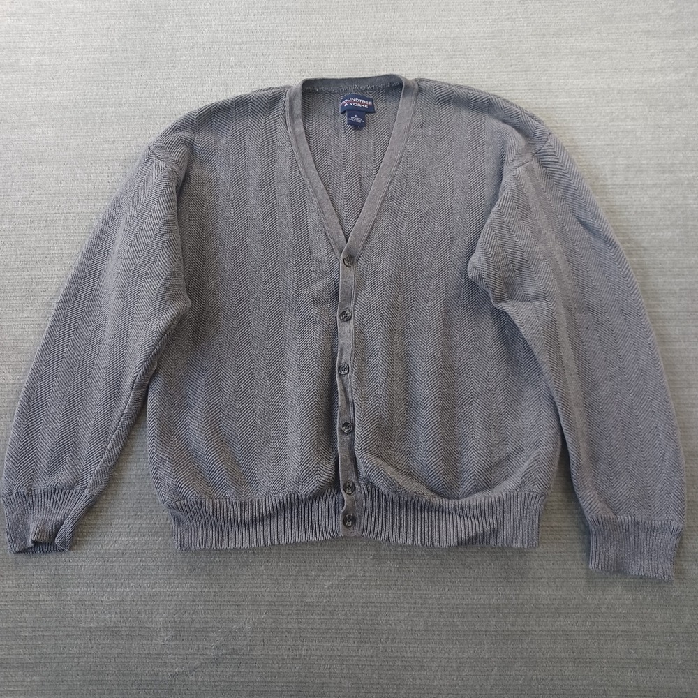 Vintage Grandpa Cardigan XL Gray Herringbone Button Casual Indie‎ Grunge